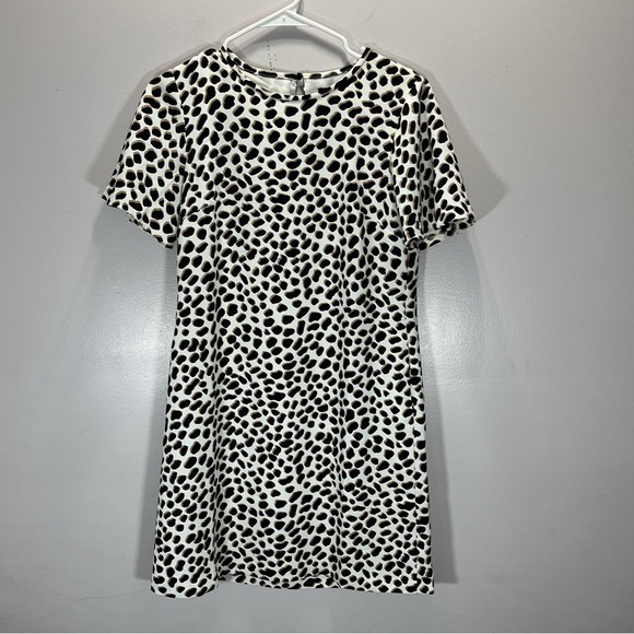 Ann Taylor Women’s Brown White Leopard Animal Print Short Sleeve T Shirt Dress - Picture 2 of 11